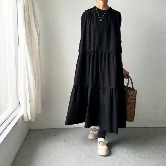 🟡週明け入荷分予約受付中🟡Linenya  ティアードワンピース　ブラック