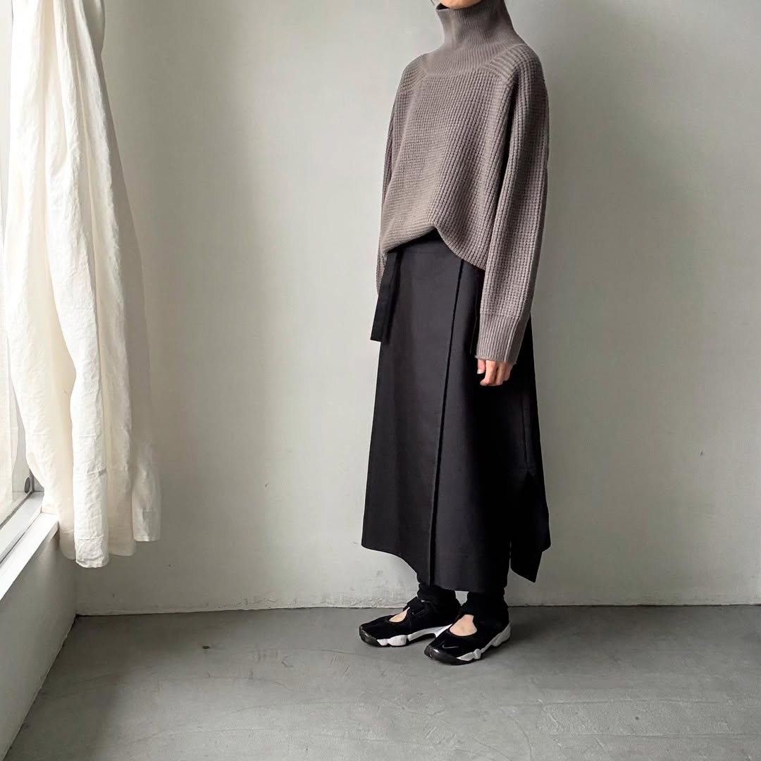 homspun メリノウールワッフル編みプルオーバー　グレー