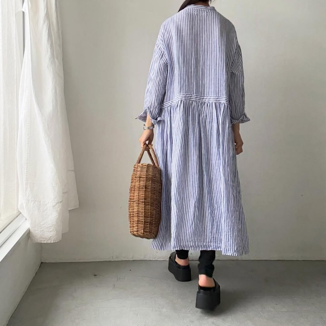 atelier naruse  リネンシャツワンピース　ストライプ