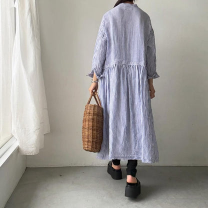 atelier naruse  リネンシャツワンピース　ストライプ