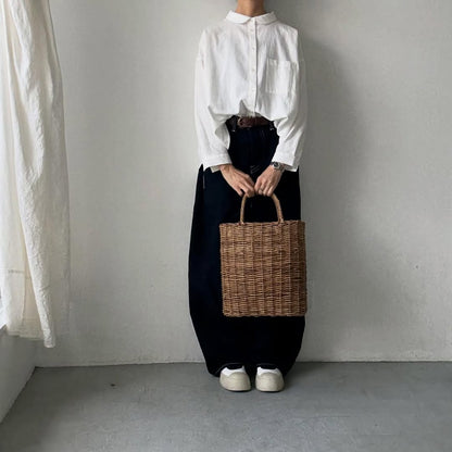 Linenya  コットン丸襟長袖ブラウス　ホワイト