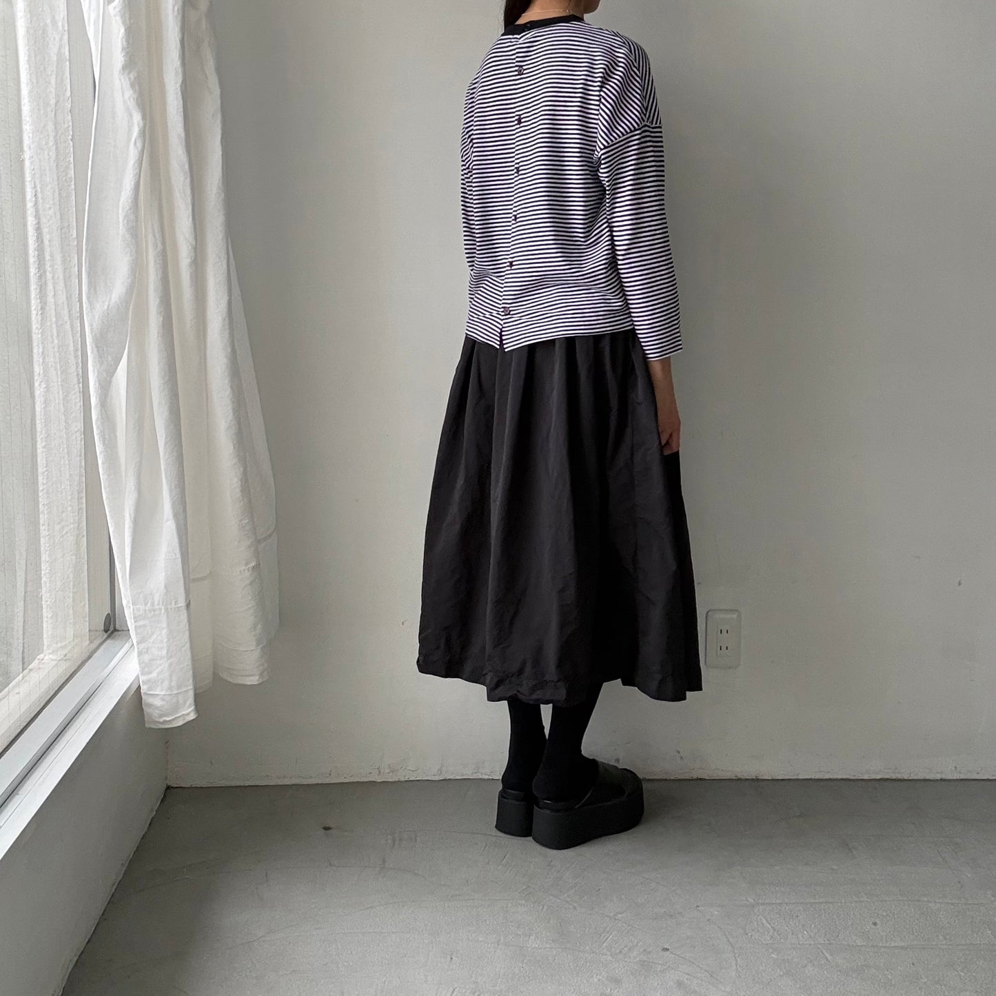 R&D.M.Co  ガーゼボーダードロップショルダーバックボタンシャツアップルパッチ　thin