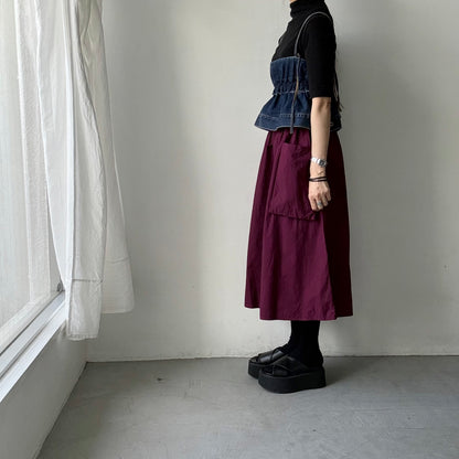 R&D.M.Co 　シュリンクコットンガーメントダイポケットスカート　プラム