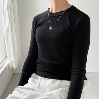 homspun 丸胴テレコクルーネック長袖プルオーバー　ブラック