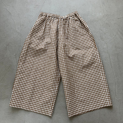 R&D.M.Co 　ギンガムチェックワイドゴムパンツ　ブラウン