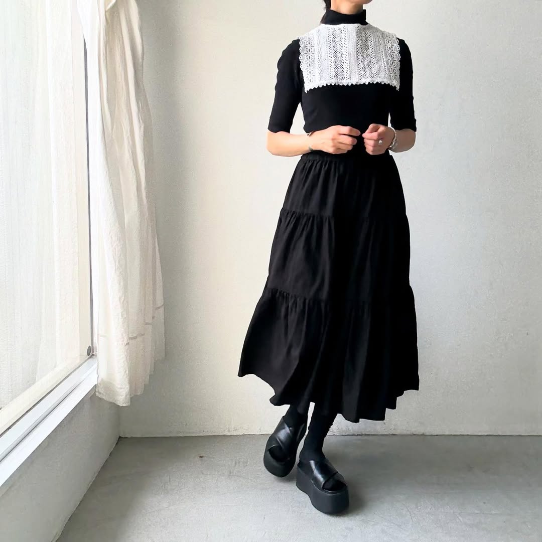 R&D.M.Co  リネンコットンティアードスカート　ブラック