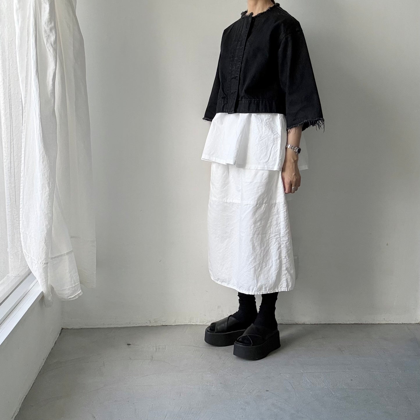 homspun  ワッフルノースリーブプルオーバー　ホワイト×ホワイト