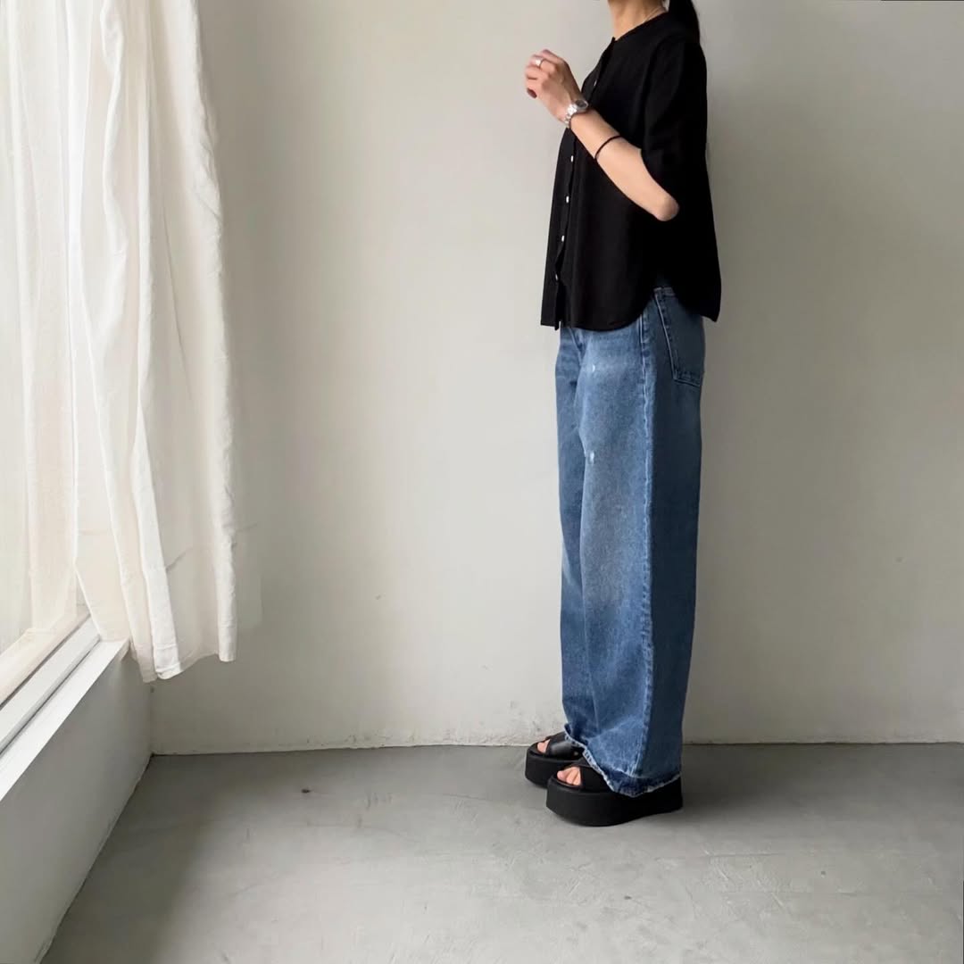 homspun  天竺5分袖カーディガン
ブラック