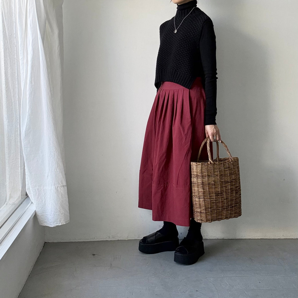 MAGALI オールドコットンラップ風スカート　レッド