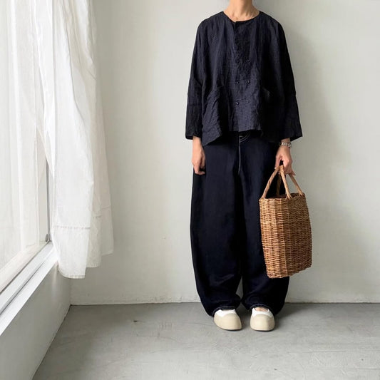 jujudhau ギンガムリネンダブルボタンシャツ