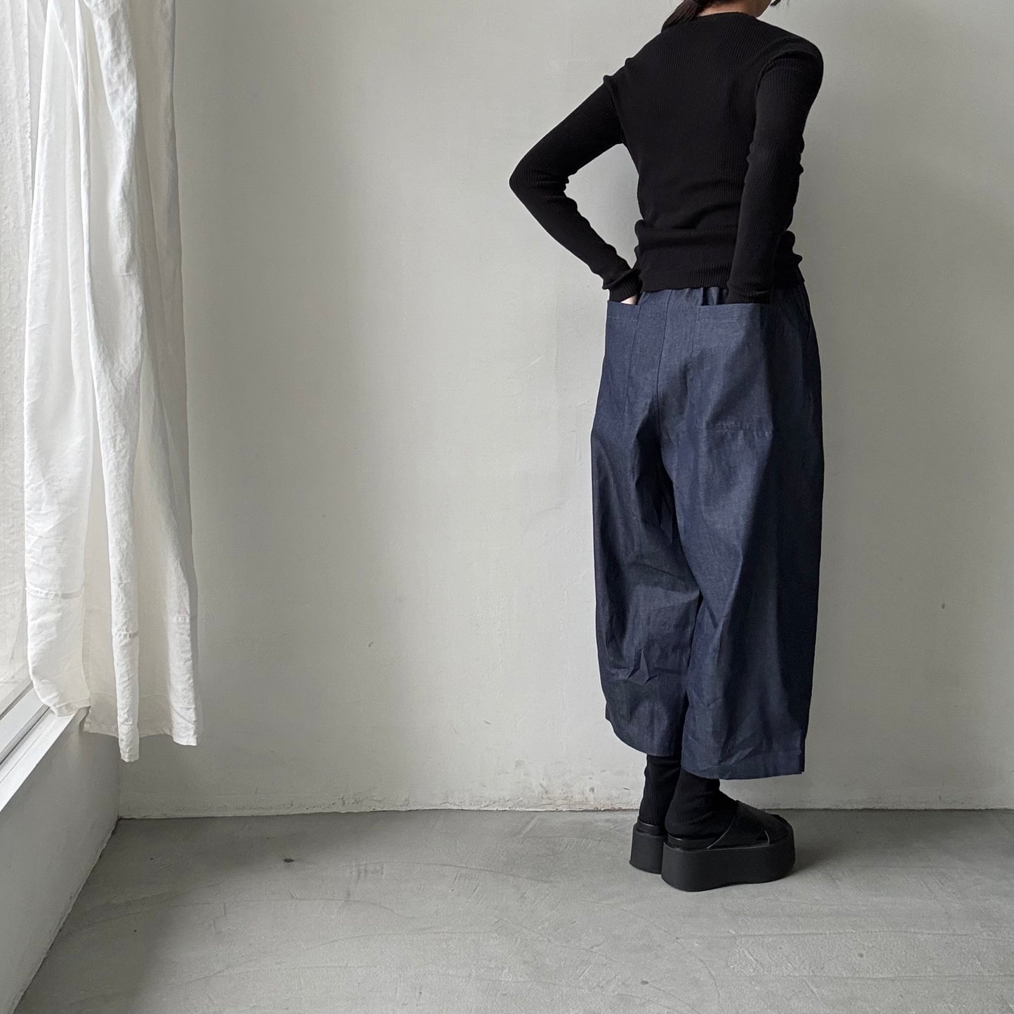 Linenya  デニムタックワイドパンツ