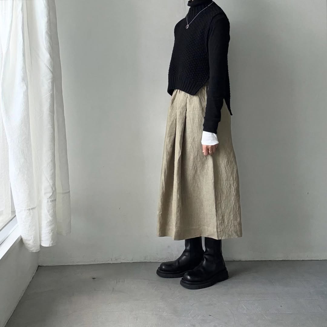 Linenya  リネンタックスカート　ベージュ