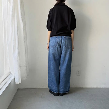 🟡木曜入荷分予約受付中🟡as it is   モックネックコットン5分袖ニット　ブラック　