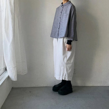 🟡週末入荷分予約受付中🟡Linenya  ギンガム丸襟長袖ブラウス　ホワイト×ブラック