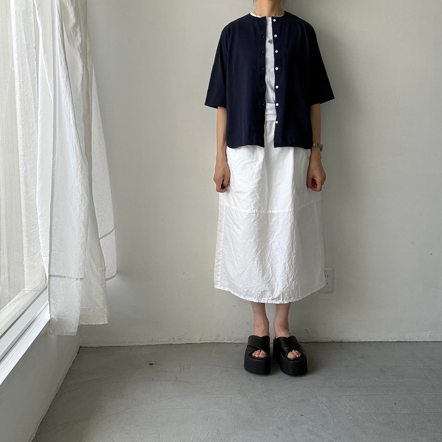 homspun 天竺5分袖カーディガン　ネイビー