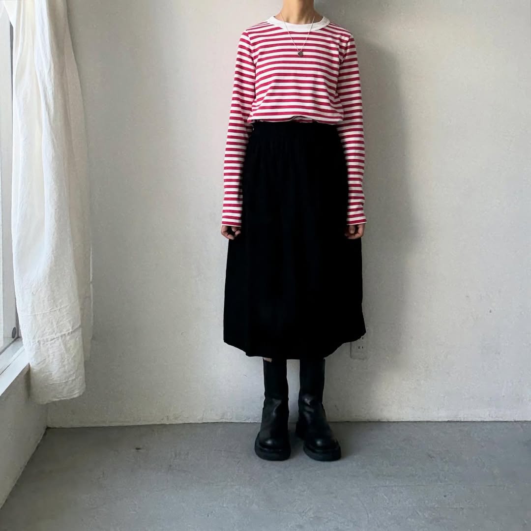 R&D.M.Co 裏起毛ボーダークルーネック長袖Tシャツ　ホワイト×ピンク