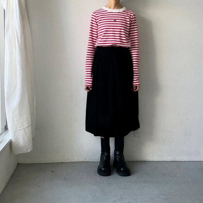 R&D.M.Co 裏起毛ボーダークルーネック長袖Tシャツ　ホワイト×ピンク