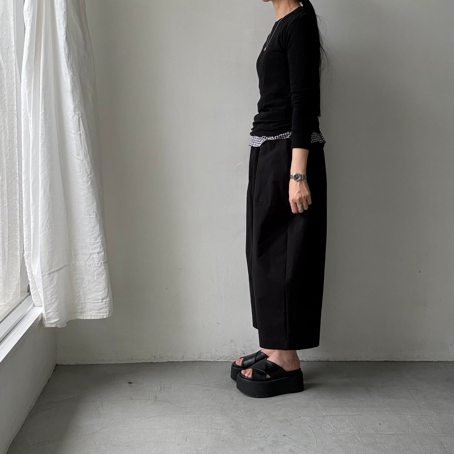 atelier d'antan Perriereコットンワイドパンツ　ブラックsize1
