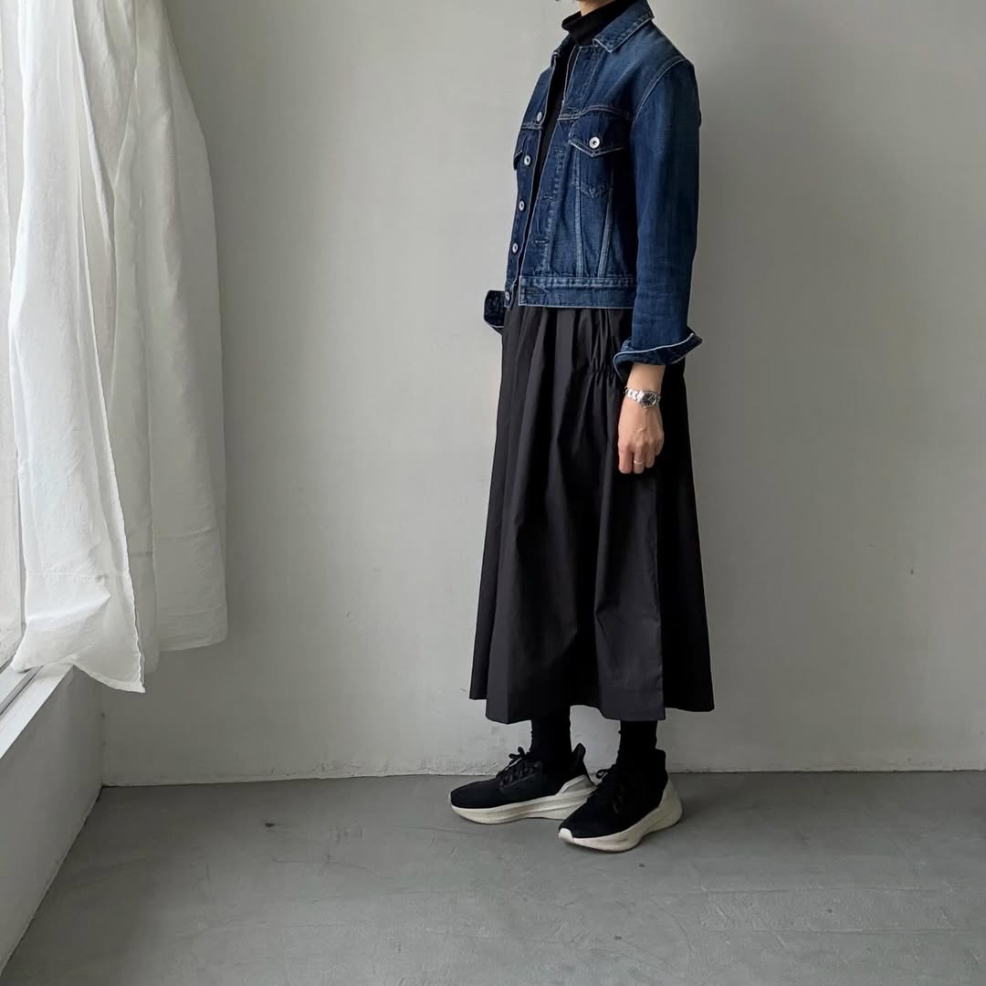 cion  コットンシャーリングギャザースカート　ブラック