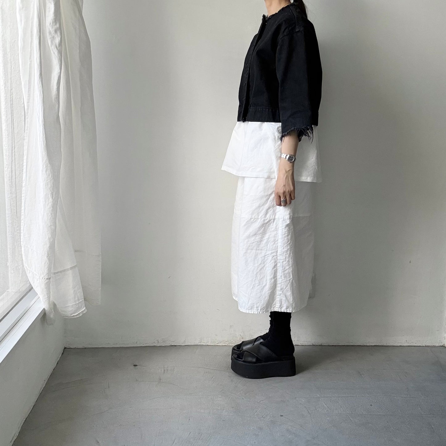 homspun  ワッフルノースリーブプルオーバー　ホワイト×ホワイト