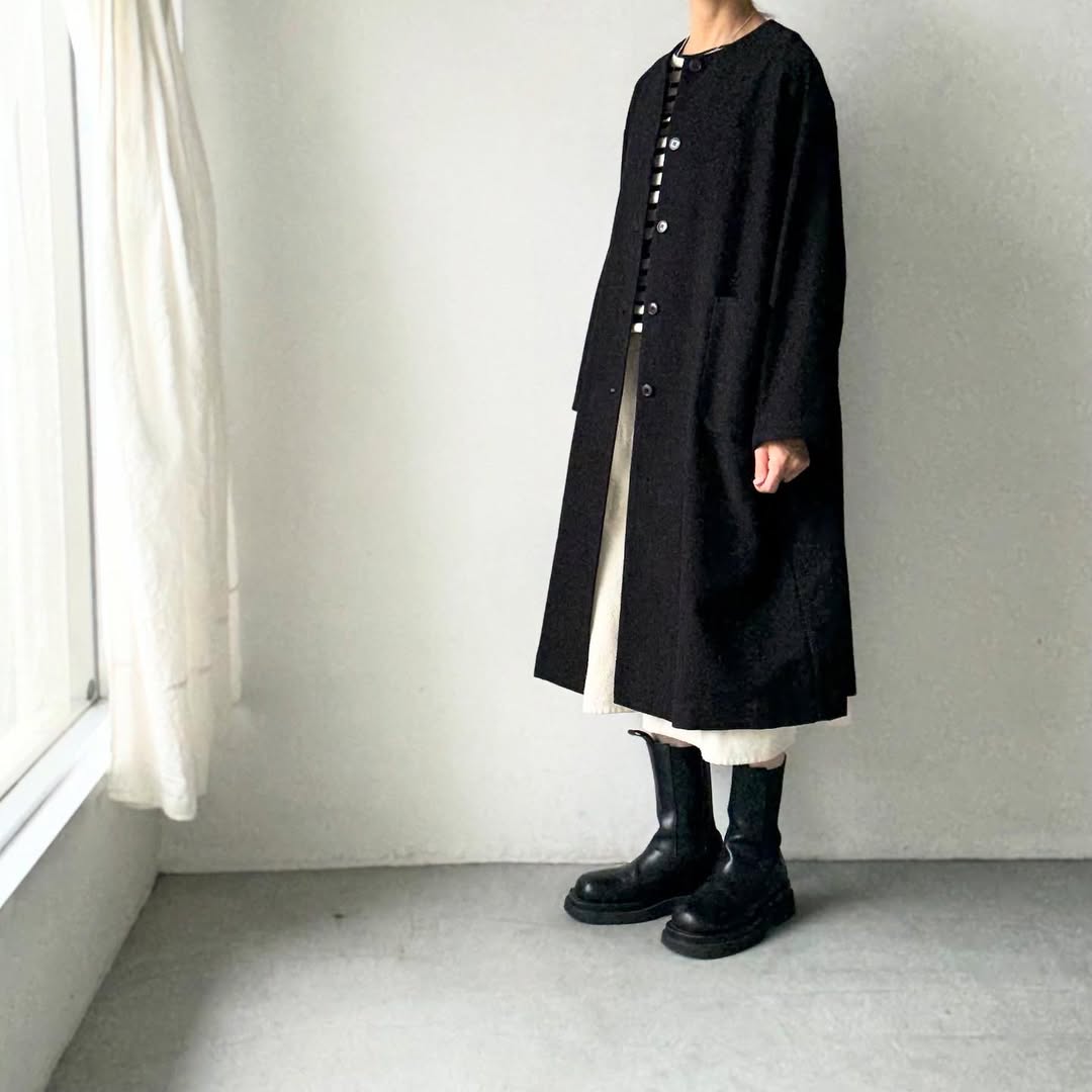 atelier d'antan Mauryノーカラーコットンコート