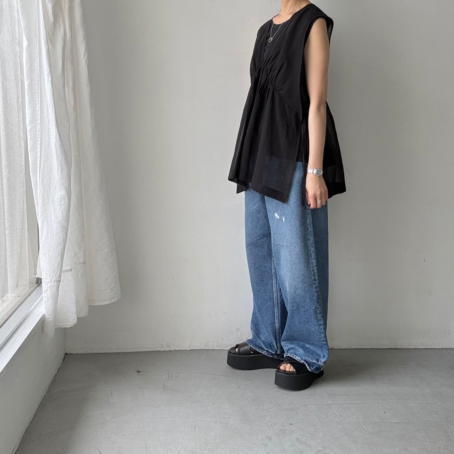 TENNE HANDCRAFTED MODERN オーガンジー2wayショートドレス　ブラック