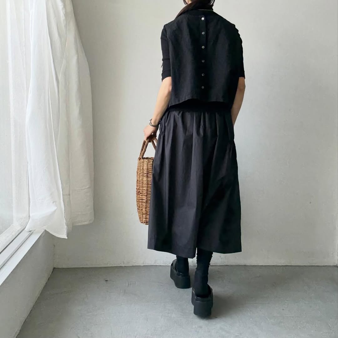 cion  コットンシャーリングギャザースカート　ブラック