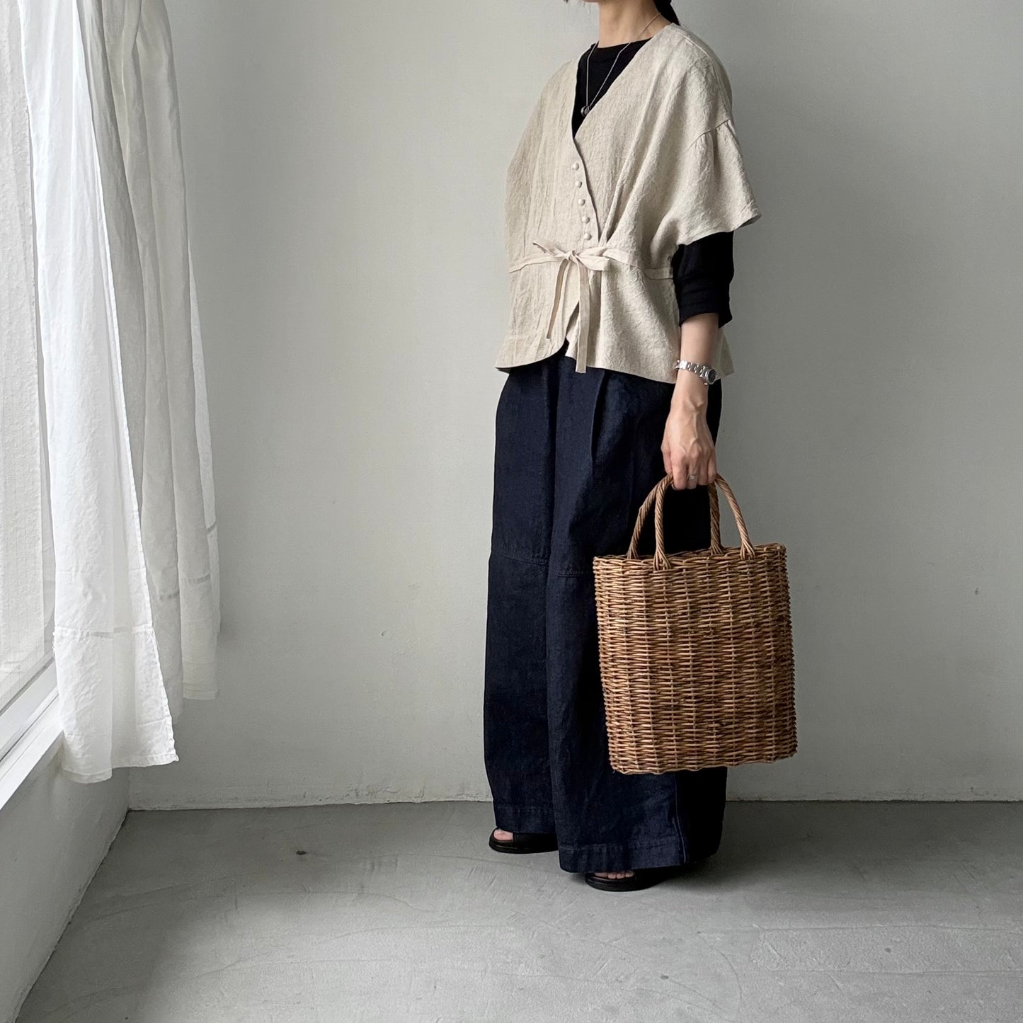 MAGALI  トリプルウォッシュリネンカシュクールジレ　ナチュラル