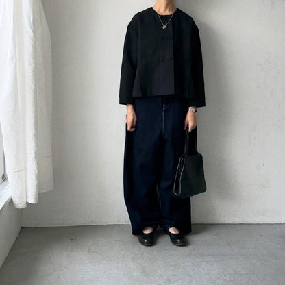 MAGALI ハイカウントコットンリネンダブルボタンジャケット　ブラック