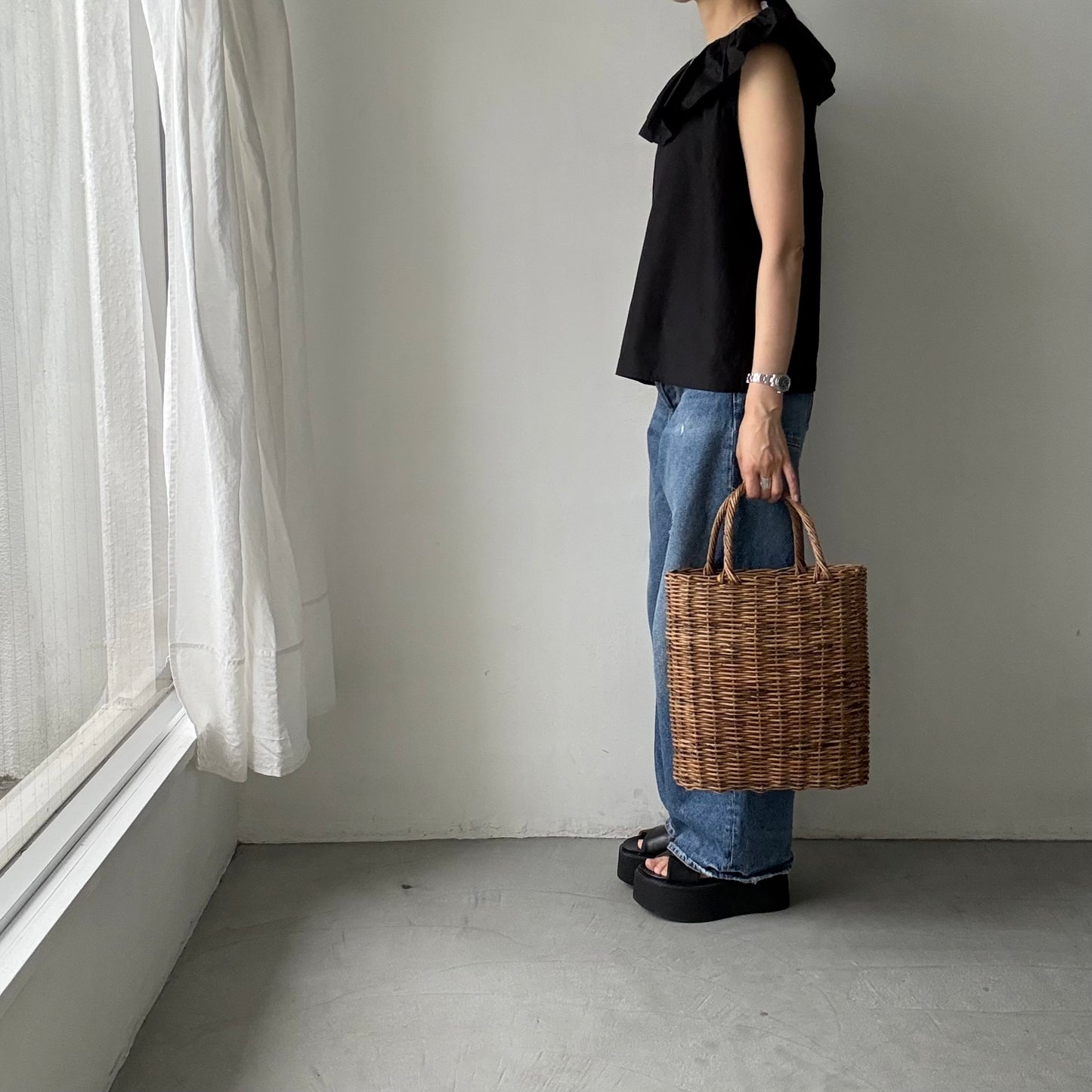 R&D.M.Co シルクコットンピエロカラーノースリーブブラウス