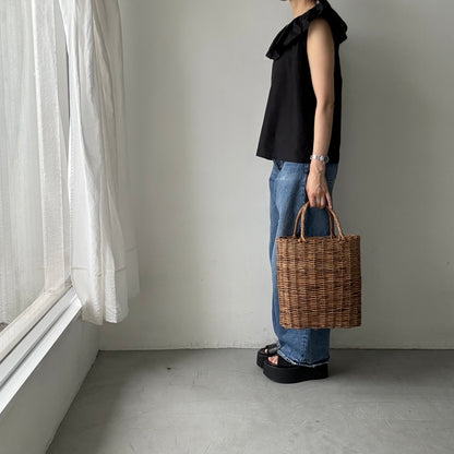 R&D.M.Co シルクコットンピエロカラーノースリーブブラウス