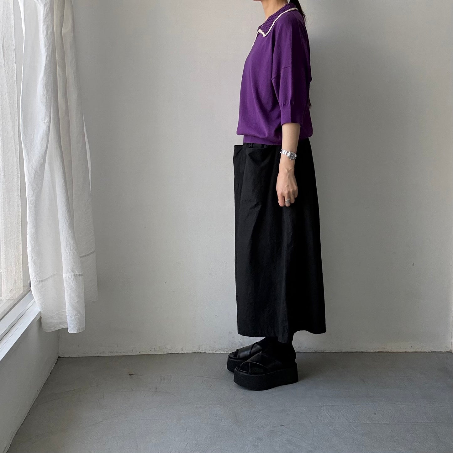 atelier naruse  コットンクロシェカラーニット　パープル