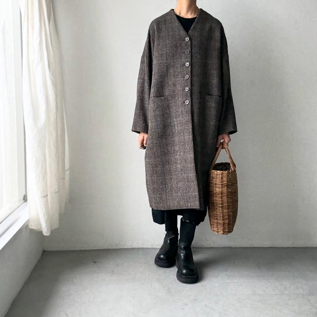 atelier naruse ハリスツイードウールコクーンコート