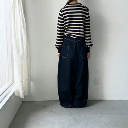 atelier naruse ウールコットンボーダーニット　ネイビー×ブラック
