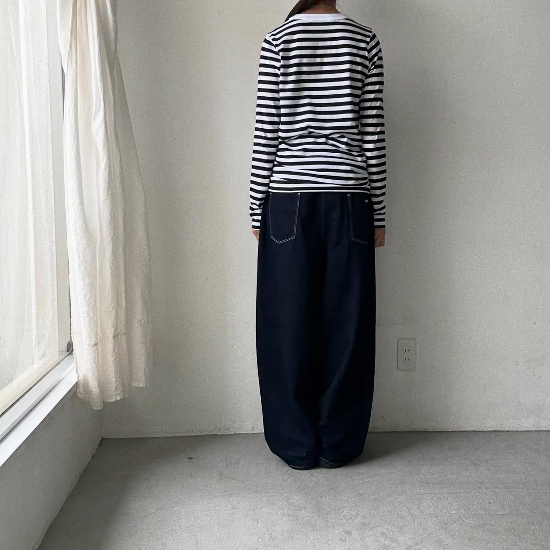 R&D.M.Co ガーゼボーダー長袖Tシャツ　ブラック　Mサイズ