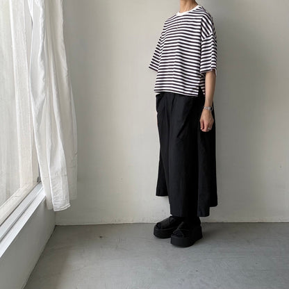 atelier naruse  コットンボーダー半袖カットソー　チャコール