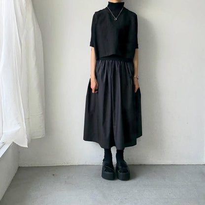 cion  コットンシャーリングギャザースカート　ブラック