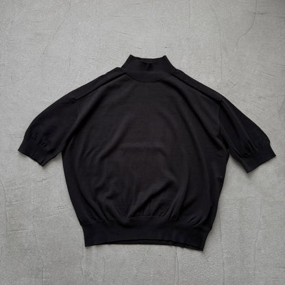 🟡木曜入荷分予約受付中🟡as it is   モックネックコットン5分袖ニット　ブラック　