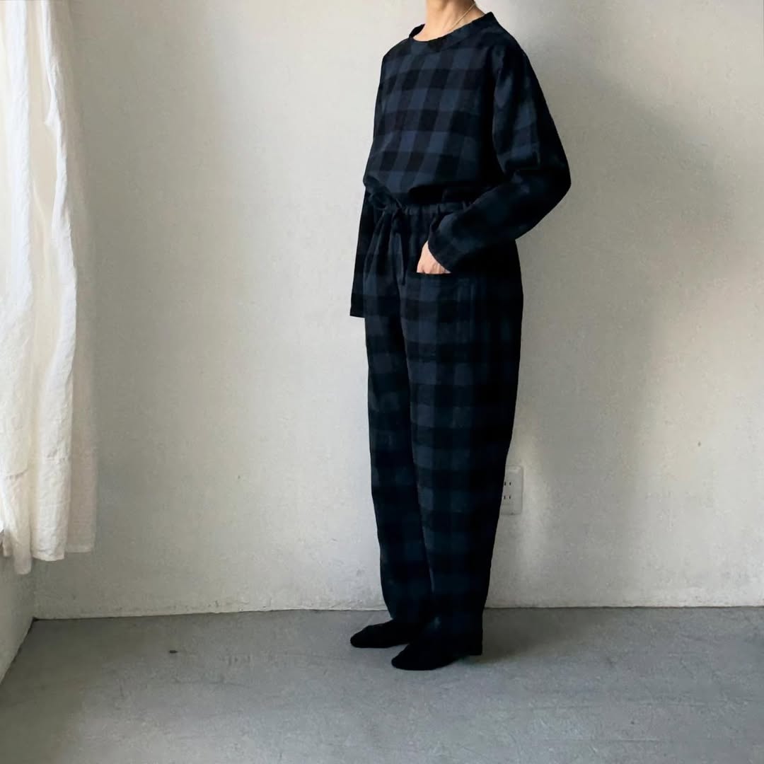 homspun ブロックチェックルームウェアセット　ネイビー×ブラック