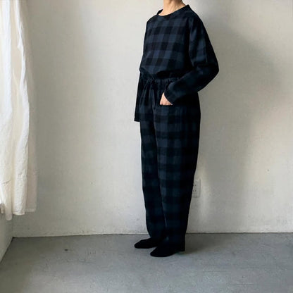 homspun ブロックチェックルームウェアセット　ネイビー×ブラック
