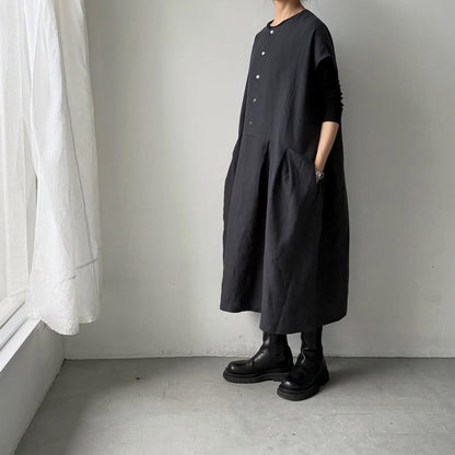 Linenya  リネンフレンチスリーブワンピース　チャコール