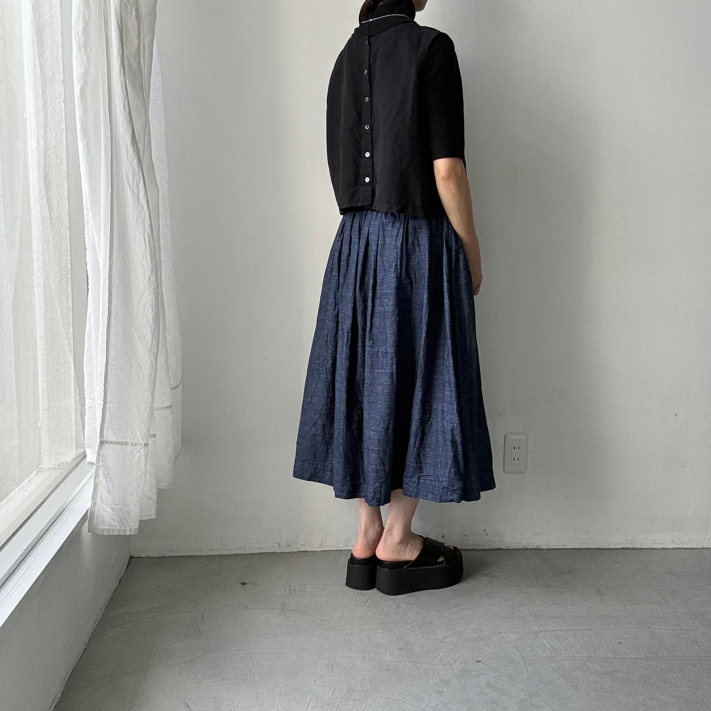 jujudhau デッドストックデニムギャザースカート