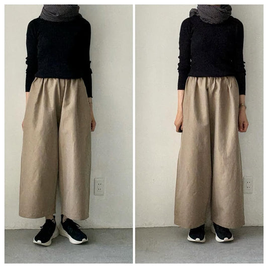 homspun ウールリネンギャザーワイドパンツ　ベージュ