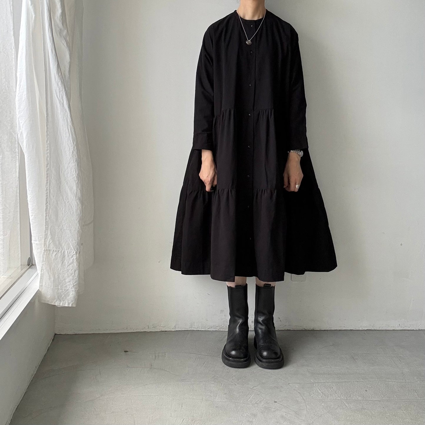 jujudhau デッドストックコットンティアードドレス　ブラック