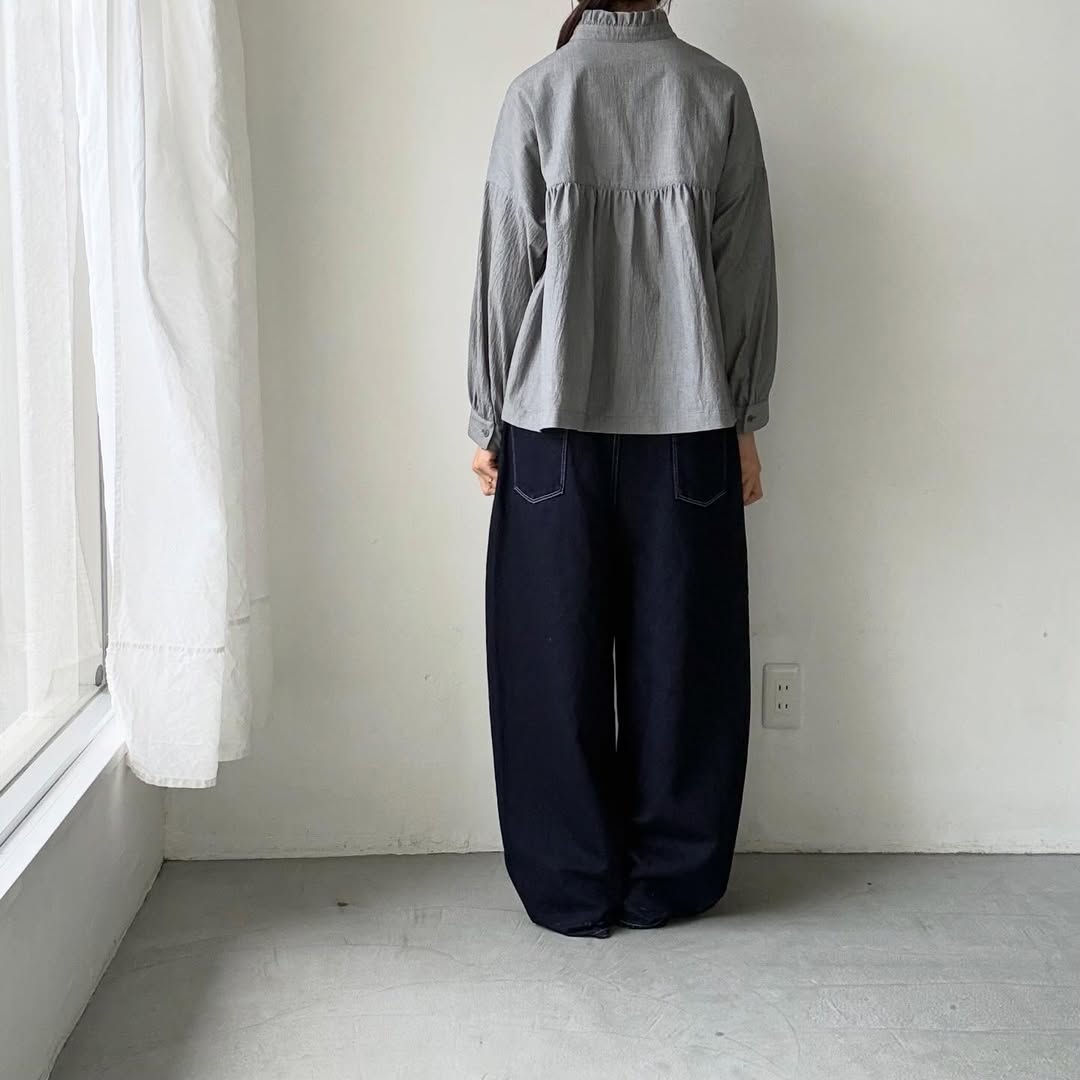 Linenya  コットンフリル長袖ブラウス