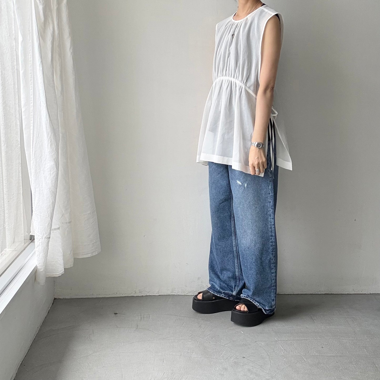 TENNE HANDCRAFTED MODERN オーガンジー2wayショートドレス　ホワイト