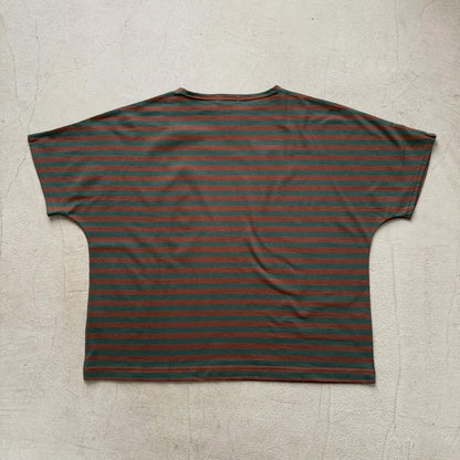 homspun  天竺ボーダー半袖プルオーバー　グリーン×ブラウン