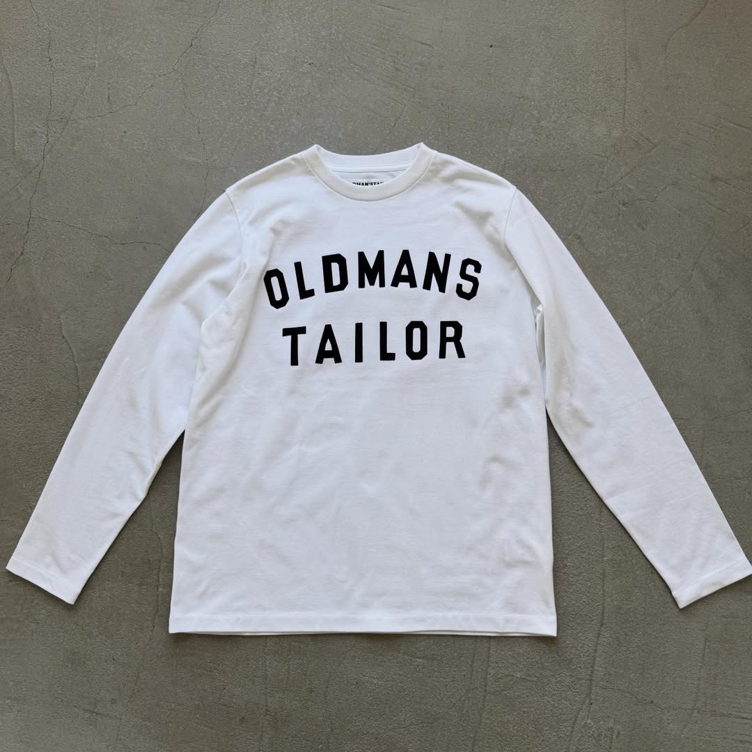 OLDMANS TAILOR OMTフロッキープリントロゴ長袖Tシャツ　ホワイト×ブラック