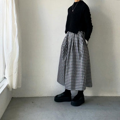 ayanoguchiaya　ギンガムチェックタックワイドスカート(blanc別注)