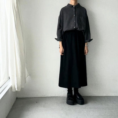 Linenya  コットンヤク丸襟長袖ブラウス　チャコール